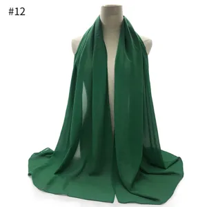Solid dark green chiffon hijab scarf lightweight breathable women sun protection shawl