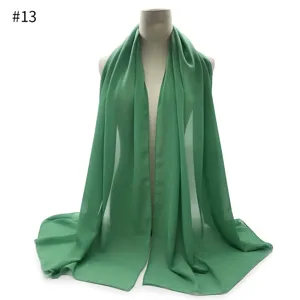 Green chiffon scarf hijab shawl for women, lightweight breathable headwrap variant 13.
