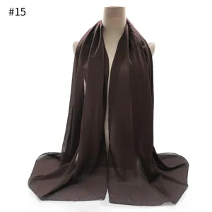 Solid color chiffon hijab scarf for women, lightweight breathable head wrap, dark brown variant.