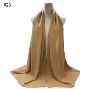 Chiffon Hijab Scarf Solid Color Women Long Shawl Headcover Beige Fashion Lightweight Drape