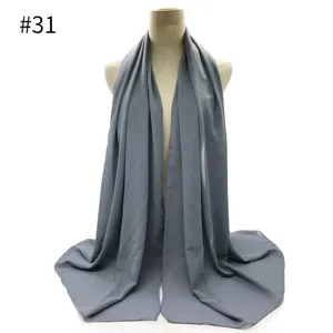 Solid grey chiffon hijab scarf for women, lightweight breathable headwrap shawl daily wear.