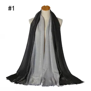 Bufanda larga metálica degradada, brillo negro y plata, chal elegante de rayón para mujer.