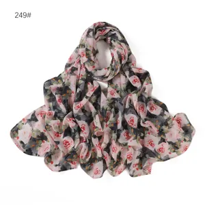 Sciarpa floreale in chiffon da donna, lungo scialle con stampa rose, foulard elegante.