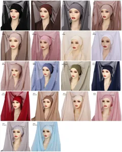 Chiffon hijab set with matching inner cap and magnetic buckle, solid color variant detail view.