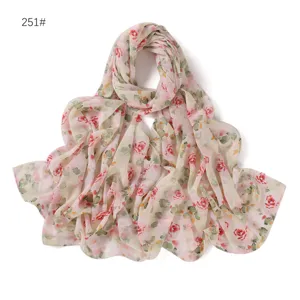 Sciarpa in chiffon con stampa floreale rosa donna elegante lungo scialle leggero foulard