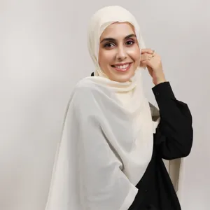Elegant solid color chiffon hijab and inner cap set, soft breathable headscarf detail.