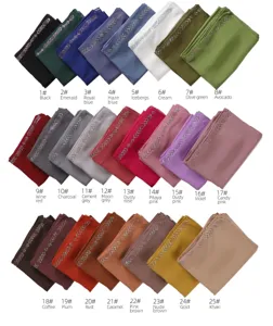 Chiffon hijab scarf with rhinestone chain trim, elegant long headscarf in multiple colors.