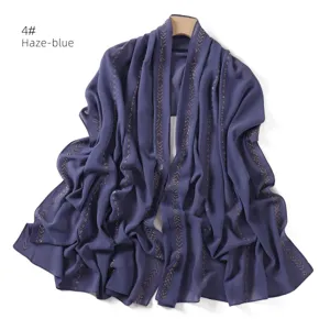Haze blue chiffon rhinestone long shawl scarf elegant ladies headwear fashion wrap item