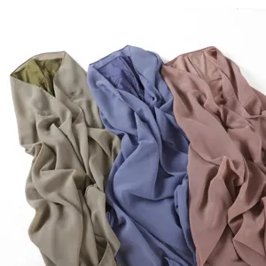 Elegant chiffon hijab set with inner cap and magnetic closure, soft drape, multi-color.