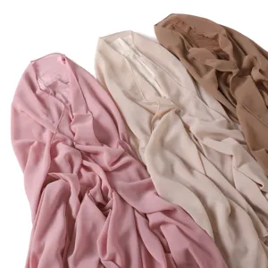 Detailed close-up of solid color chiffon hijab scarf set with magnetic buckle and cap.