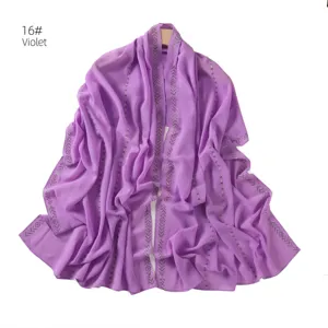 Purple chiffon hijab scarf with rhinestone chain sparkle long shawl for women elegant daily wear