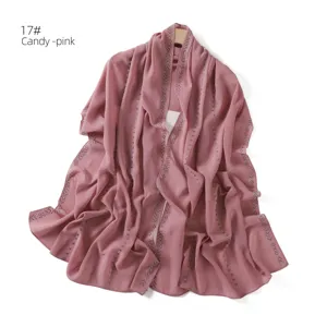 Detailed view of the pink chiffon rhinestone chain scarf, elegant hijab shawl design.