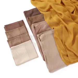 Ensemble long foulard en modal et bonnet tube assorti, hijab uni doux et respirant pour femme.