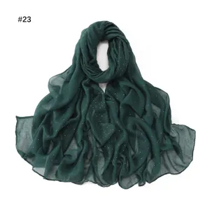Dark green star rhinestone long scarf, lightweight breathable fabric, elegant gold dot design.