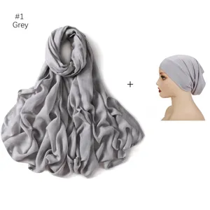 Ensemble de foulard en modal gris et bonnet hijab assorti pour femmes, léger et doux.