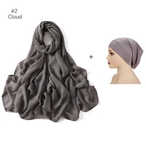 Ensemble écharpe longue et bonnet intérieur assorti en modal gris, hijab léger et doux.