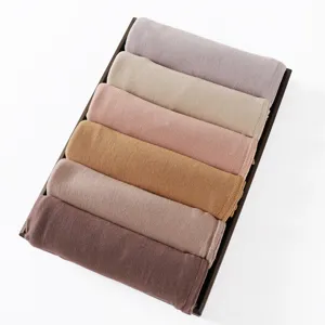 Solid color mercerized cotton breathable hijab scarf set, soft women jersey headscarf wrap.