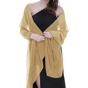 Elegant metallic dot sheer shawl for women, lightweight breathable gold long scarf wrap.