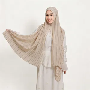 Breathable cotton linen striped sequin scarf lightweight solid long shawl for women