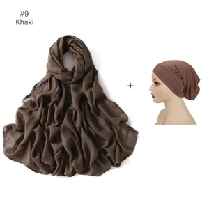 Khaki modal hijab long foulard et bonnet intérieur assorti ensemble pour femmes couvre-chef