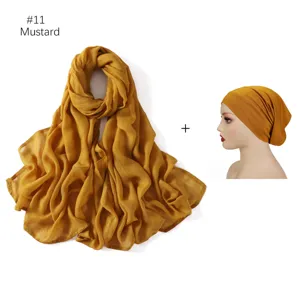 Ensemble écharpe longue en modal moutarde et bonnet élastique assorti, doux pour femmes