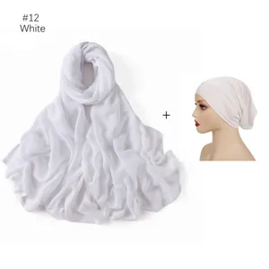 Ensemble long foulard et bonnet interieur en modal blanc pour femmes, hijab elegant.