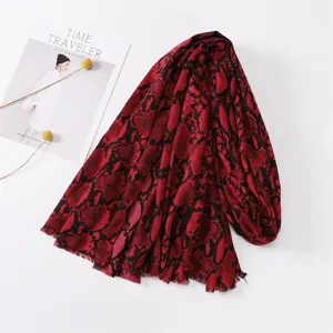 Sciarpa scialle in cotone lino con stampa serpente rosso e nero moda donna caldo inverno