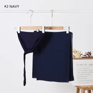 Navy modal elastic drawstring inner cap with solid chiffon scarf head cover set.