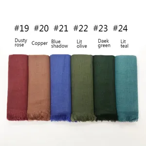 Solid color TR cotton scarf shawl variant display, breathable fabric, multi-color options.