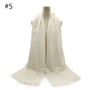 Beige solid color cotton blend scarf with fringe, breathable large shawl for women style.