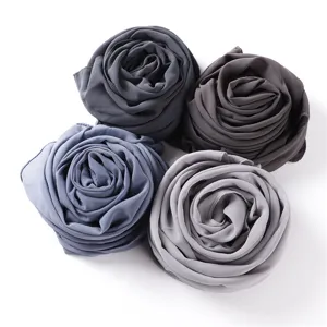 Damen Einfarbig Chiffon Hijab Schal Bubble Lange Tuch Islamischer Kopftuch Muslimischer Wrap
