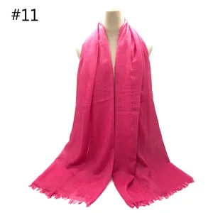 Solid color cotton linen fringe shawl large breathable pink scarf winter warm wrap
