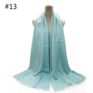 Light blue TR cotton large breathable scarf with fringe detail, solid color variant.