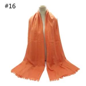 Orange cotton blend solid color fringe shawl soft breathable lightweight scarf for daily wear