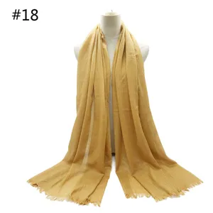 Solid color cotton scarf shawl with short fringes, large size breathable yellow accessory.