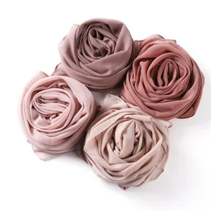 Solid color chiffon long scarf bubble hijab for women, elegant rose shaped display style.