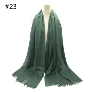Dark green solid color scarf with short fringes, large breathable shawl for women and daily wear.