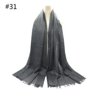 Solid color TR cotton scarf with short fringe, large breathable shawl in dark grey.