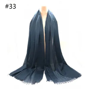 Dark blue TR cotton long scarf with fringe detail, breathable shawl for daily wear.