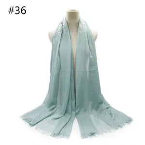Solid color cotton blend scarf with fringe, large breathable shawl wrap for women.