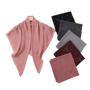 Einfaches einfarbiges Chiffon-Quadrat-Tuch mit Strass-Schleife, leicht, atmungsaktiv 90 cm