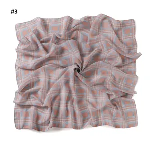Vintage pink blue plaid chiffon square scarf women elegant sun protection shawl wrap accessory