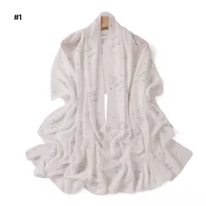 Leggero scialle in chiffon bianco con stampa strass numerica, foulard elegante e traspirante.
