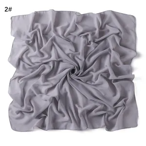 Grey solid color pearl chiffon square scarf detail, lightweight breathable summer shawl.