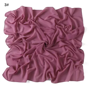 Solid color chiffon square scarf detail, lightweight breathable sun protection hijab shawl 90cm