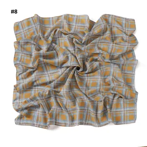 Retro plaid pattern pearl chiffon square scarf detail shot, elegant daily accessory.