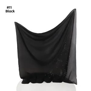 Schwarzes Chiffon-Quadratstuch mit Strass-Schleife leichtes atmungsaktives Kopftuch 90cm Detail