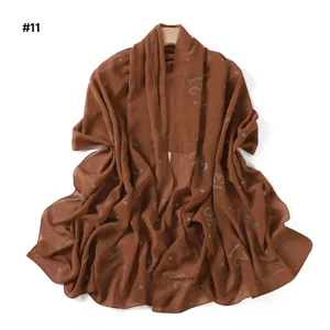Elegante sciarpa in chiffon con strass marrone scialle leggero traspirante donna chic