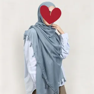 Breathable cotton linen plain voile hijab scarf with tassels for women, lightweight main photo.
