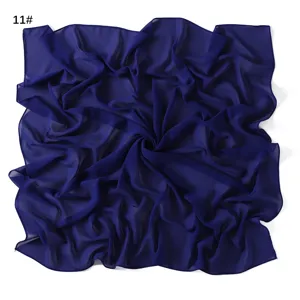 Dark blue solid color chiffon square scarf, lightweight breathable summer sun protection shawl.